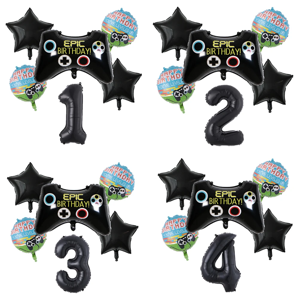 

6pcs/set Number Balloons Black Gamepad Boy game on Foil Balloon Birthday Party Decorations kids Black Match Props Gaming Balloon