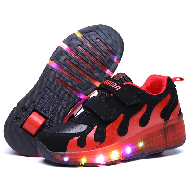 Pink Gold Children Glowing Sneakers Kids Roller Skate Shoes Led Light up Girls Boys with Wheels 2020 | Детская одежда и обувь