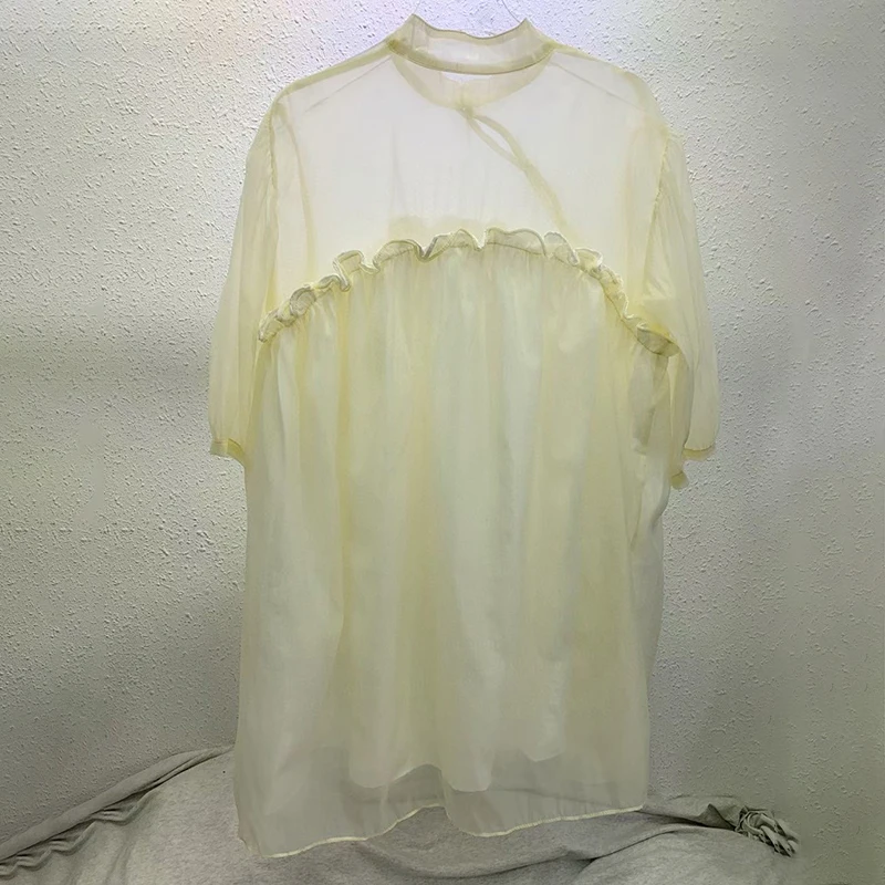 

TWOTWINSTYLE Loose Vintage Dress For Women Stand Collar Puff Sleeve Casual Elegant Summer Dresses Female Fashion New Clothing