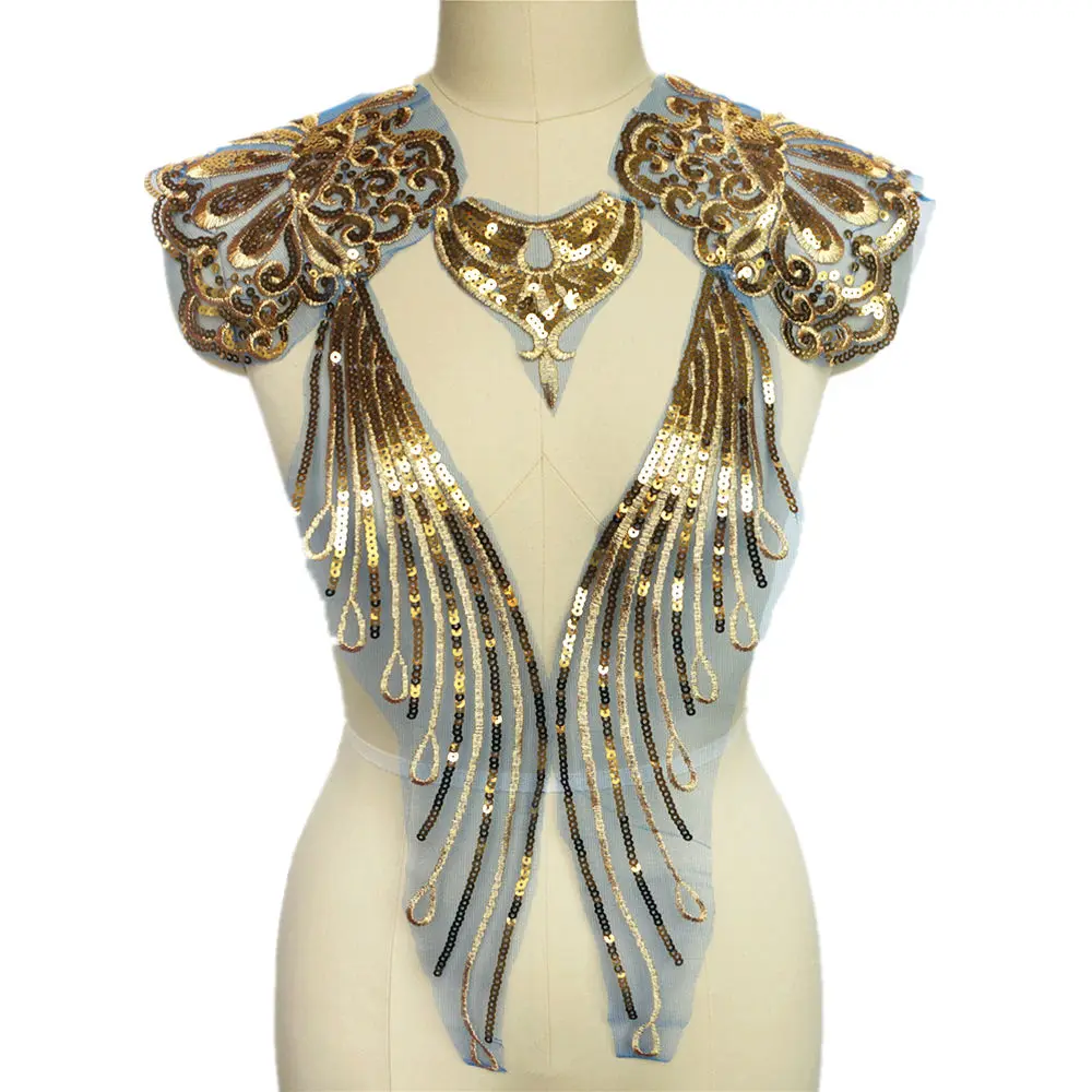 1 комплект золотых и серебряных блесток кружевной ткани благородное платье