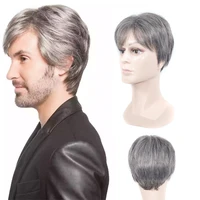 synthetic straight hair wig for mail short silver grey wig with bangs men short white people wig for daily use your beauty hair