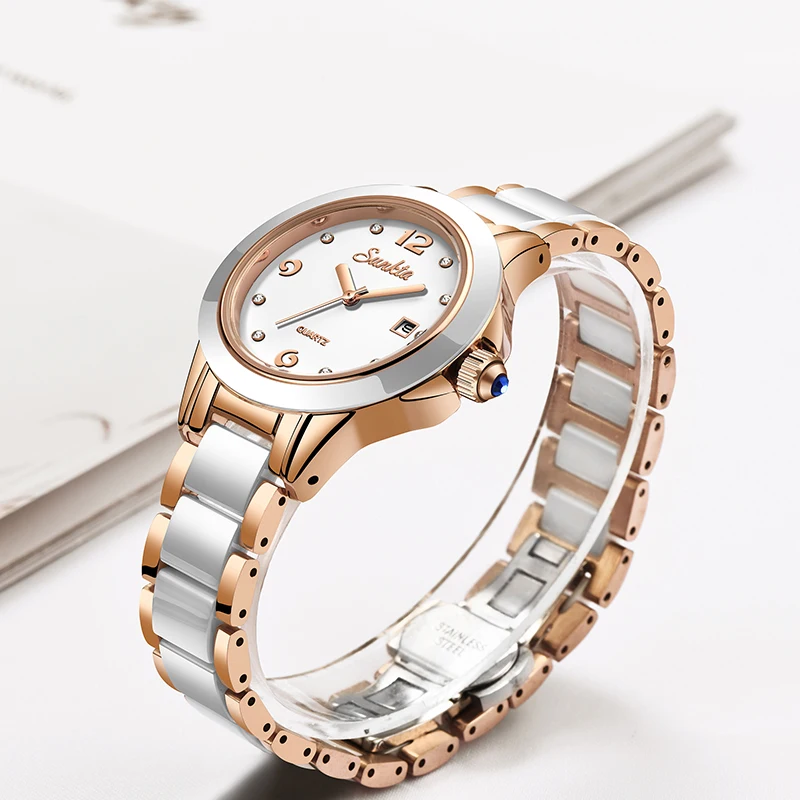 Часы SUNKTA женские кварцевые под розовое золото брендовые Роскошные наручные с