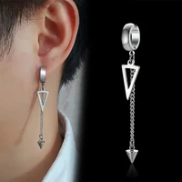 vnox 1 piece geometric triangle cross drop unisex clip earrings stainless steel metal punk men ear accessory