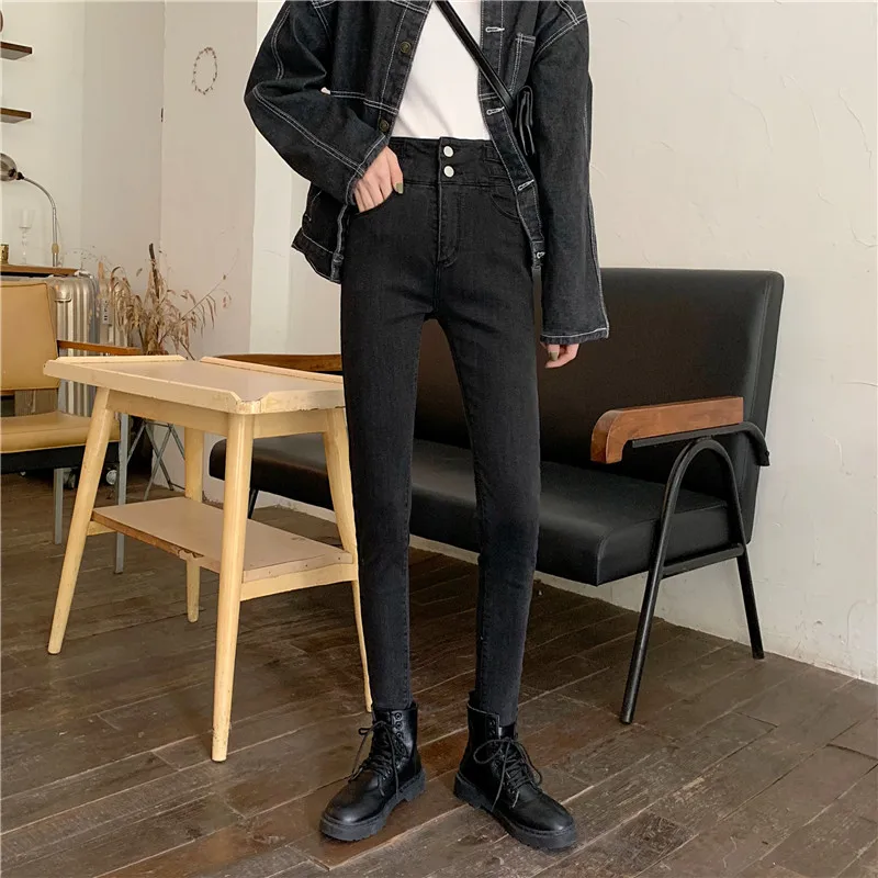 

DD0481 New high-waisted slim slimming pants tight-fitting pencil cropped jeans