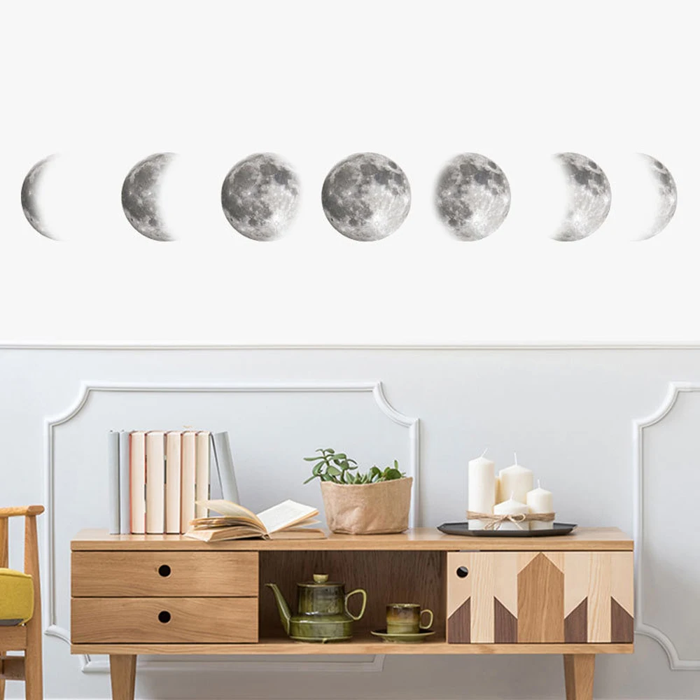 3D Наклейка на стену Moon Phase ПВХ золото серебро луна художественная наклейка
