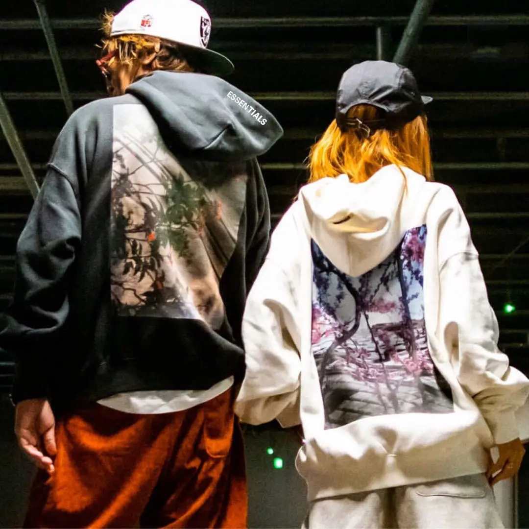 

2021 European And American Autumn And Winter New Casual Fashion Brand Hooded Sweater Two-line Floral Print Terry Loose Hoodie