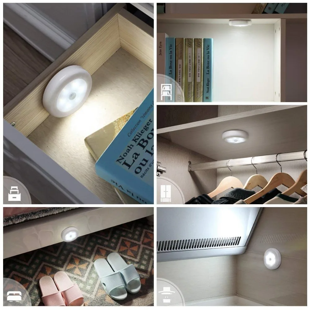 

6LED Beads Sensor Night Light PIR Infrared Motion LED Bulb Auto On and Off Closet Battery Power For home Wall Lamp Cabinet Stair