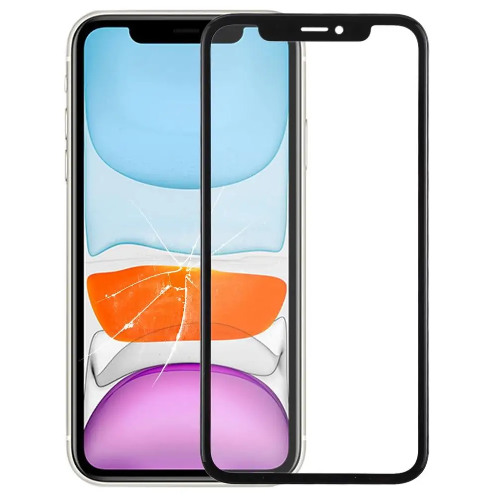 Передний экран Внешний стеклянный объектив с рамкой для iPhone 11 (черный)|Сенсорные