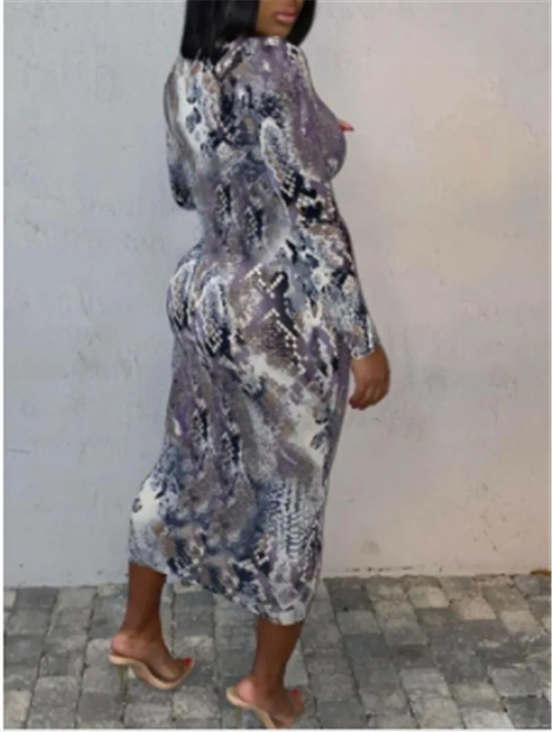 

Snake Printed Women Dresses Spring Summer 2021 New Product Long Sleeve Elegant Midi Dress Party Club Sexy Outfits