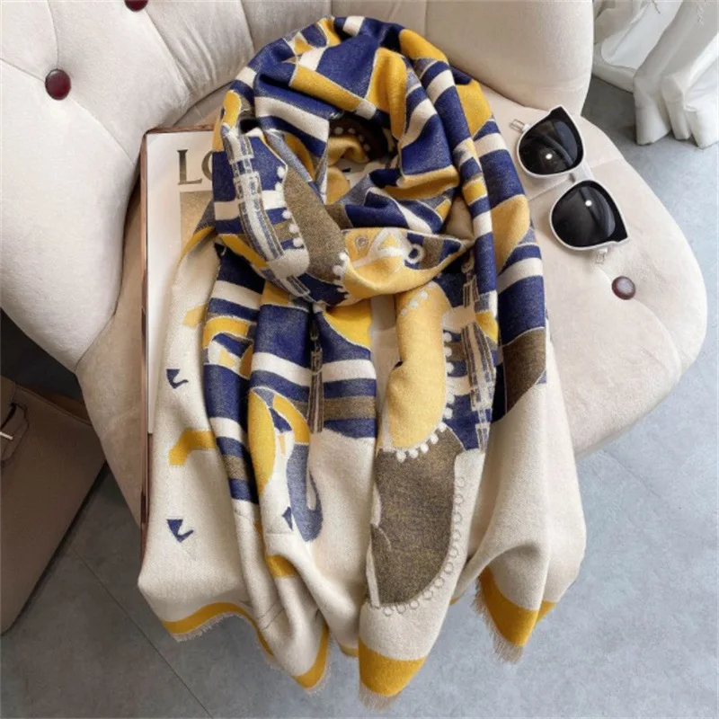 

Fashion Horse Pattern Neckerchief Women Imitation Cashmere Scarf Double-sided Shawls Foulard Thick Blanket Pashmina Bufanda 2023