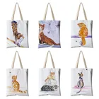 Женская пасторальная Холщовая Сумка на плечо с принтом кошки, 2021