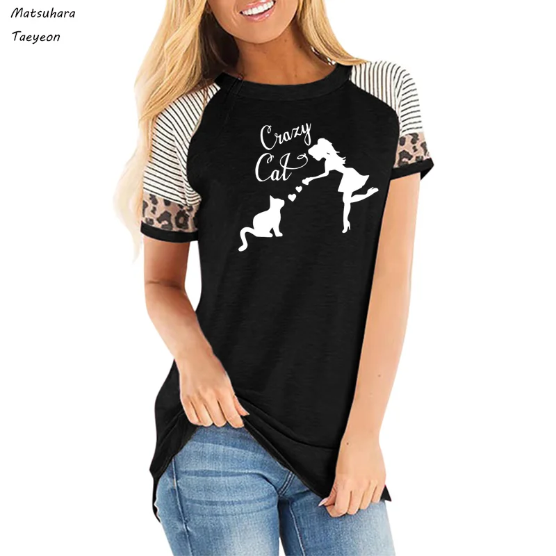 

Female T Shirt Cotton Cartoon Crazy Cat Print Leopard Women Summer t Shirt Women's T-Shirt Ladies Top Casual Tees