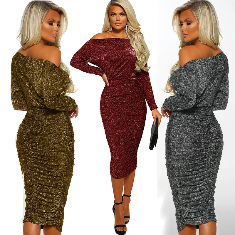 Осенне зимнее женское платье без бретелек с длинным рукавом элегантное Клубное