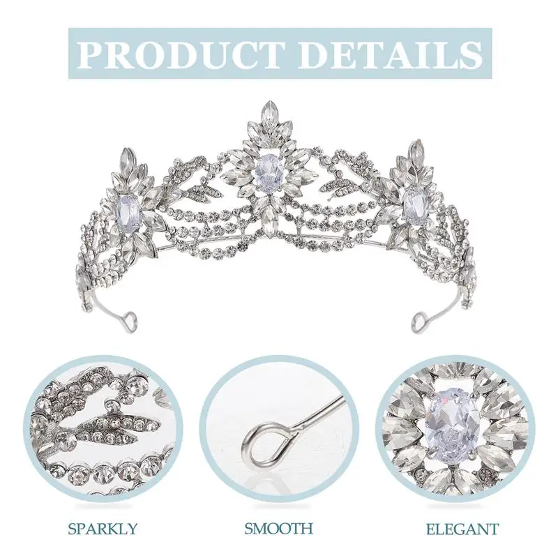 

Baroque Tiara Shiny Rhinestone Crown Wedding Party Bride Bridesmaids Costume