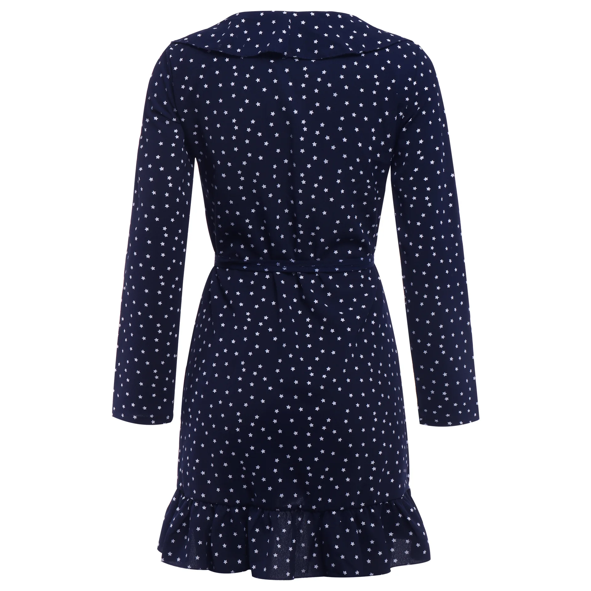 

Vestidos Fashion Women Bohemian Polka Dots Dress Ruffles Print V-neck Mini Dress Summer Female Long Sleeve Beach Dress Sundress