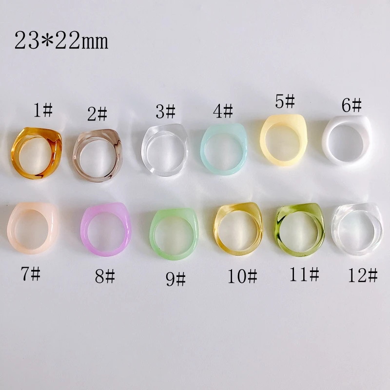 

Fashion 2021 Trendy Acrylic Resin Geometric Square Round Ring Set Transparent Fresh Jewelry Travel Gift