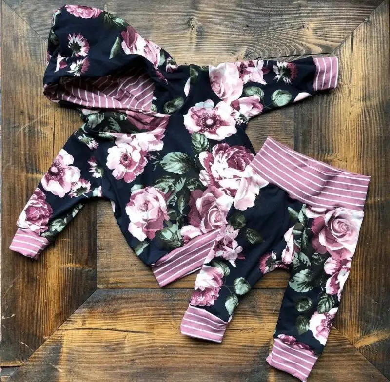 

PUDCOCO Toddler Baby Boys Girls Flower Hooded Tops T-shirt Pants Leggings Outfit Set Support wholesale