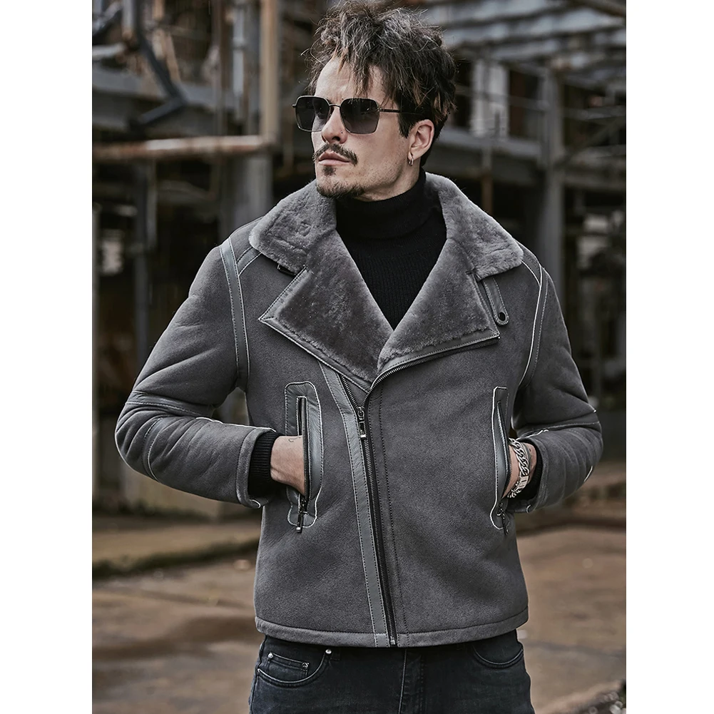 Новинка 2019 мужская серая дубленка B3 пальто из овчины короткое мужское кожаное