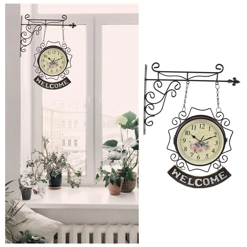 

1Pc Ironwork Clock European Style Clock Decorative Wall Clock Retro Hanging Clock for Decor Bedroom Home