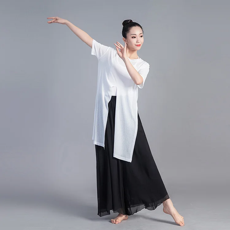 

Women Dance Pant Chinese Folk Dance Classical Dancing Pants Chiffon Women Loose Wide Leg Trouser 2 Layers Fairy Tencel Dancewear