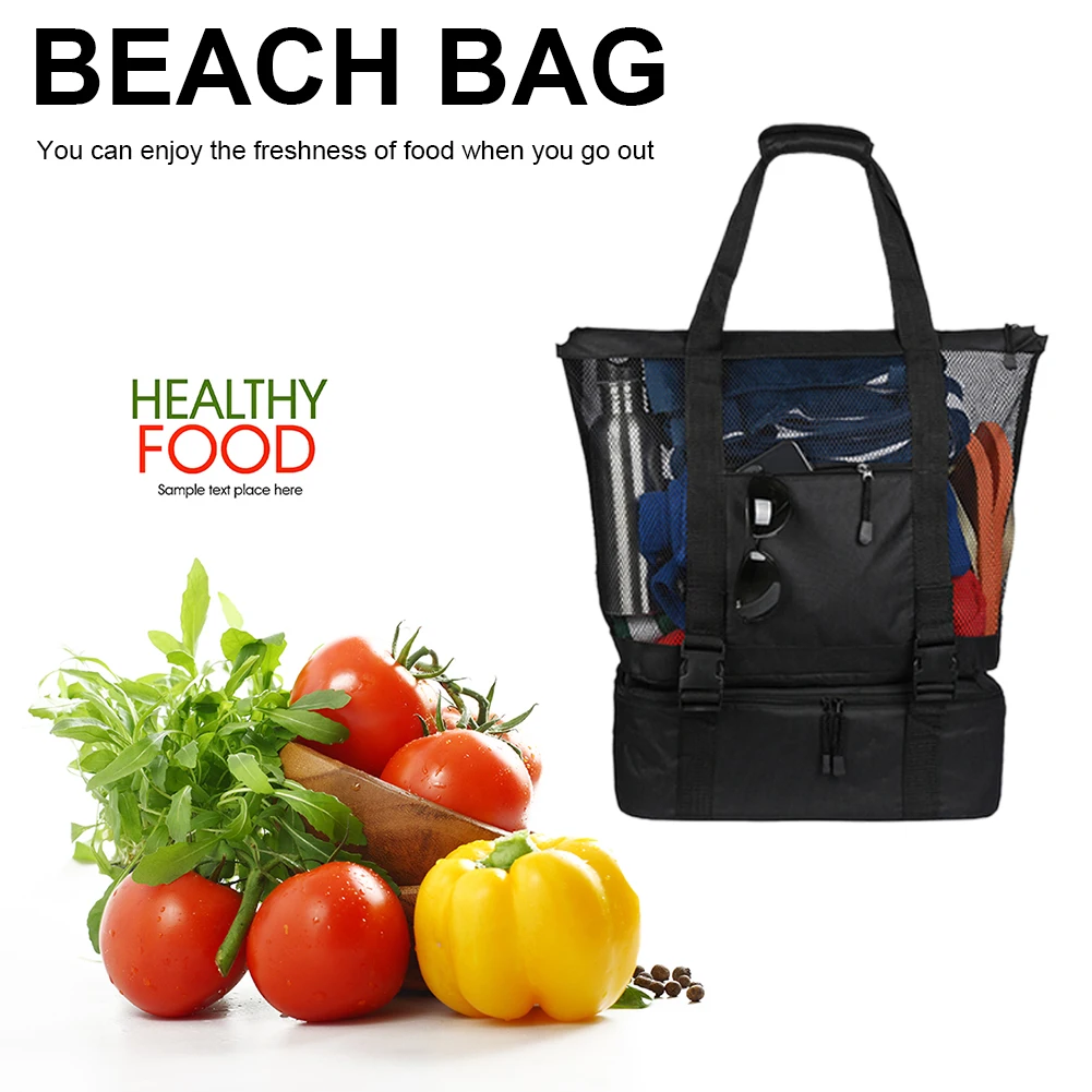 

Mesh Beach Bag Tote with Detachable Insulated Cooler Bag Large Capacity Zipper Beach Gear Pool Bag for Women