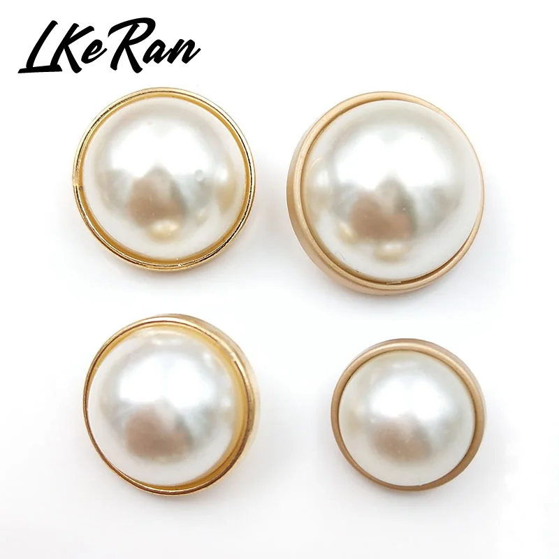 

LKeRan 100%scratch-free White Faux Pearl Buttons Zinc Alloy Shank Gold Clothing Sewing Button DIY Decorative Garment Accessories