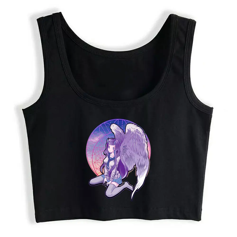 

Crop Top Pastel Goth Angel Horned Devil Anime Kawaii Girl Sexy White Sleeveless Womens Tops blusas mujer de moda 2021 verano