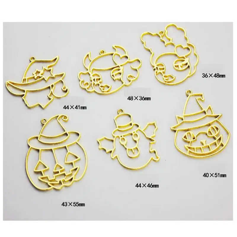 

5pcs Halloween Ghost Witch Pumpkin Decor Metal Frame Jewelry Fillings Pendant Accessory DIY Handmade UV Resin Open Bezels Craft