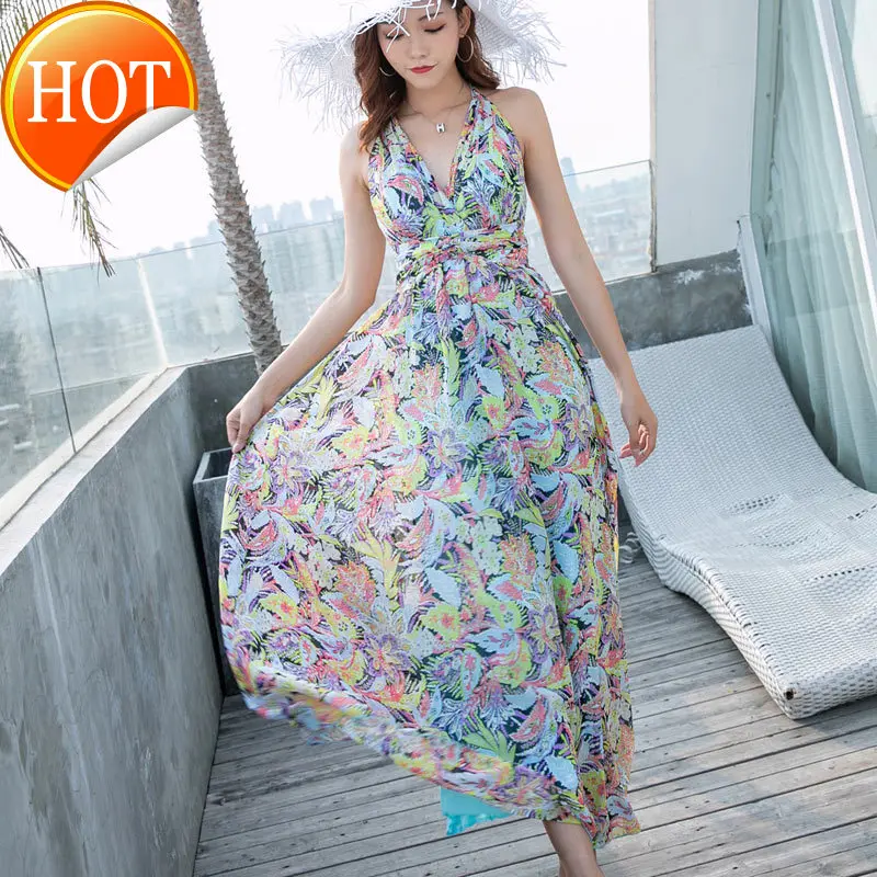 

Neckline beach skirt sexy backless fashion print Beach Holiday Beach skirt super cool dress