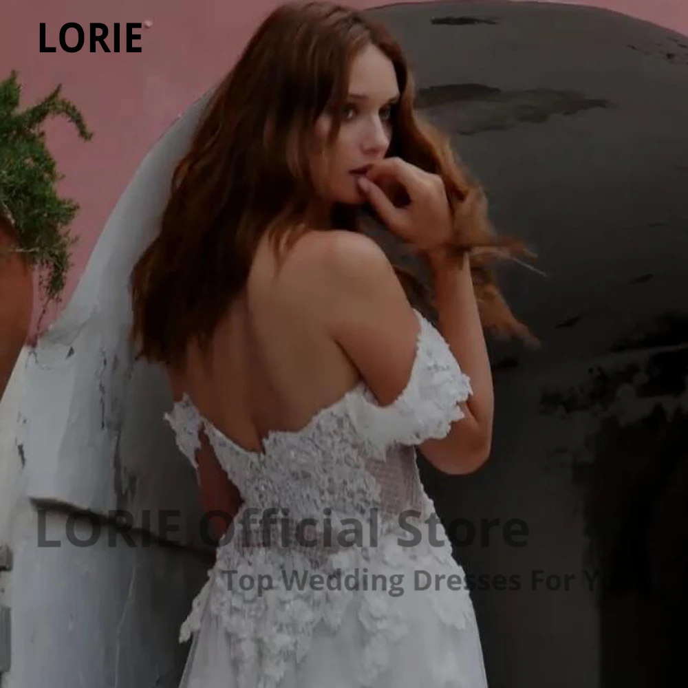 Свадебные платья LORIE с кружевной аппликацией открытыми плечами открытой спиной и