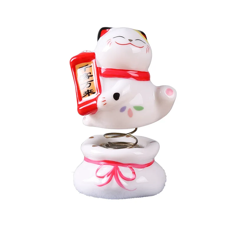 

Cartoon Ceramics Maneki Neko Shaking Lucky Cat Car Ornaments Auto Interior Decorations Mini Doll Toys Fortune Cat Ornament