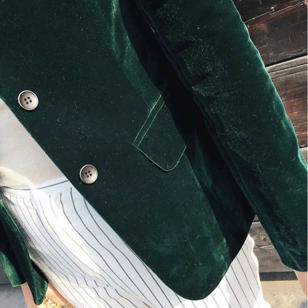 Женский вельветовый блейзер с длинным рукавом и карманами