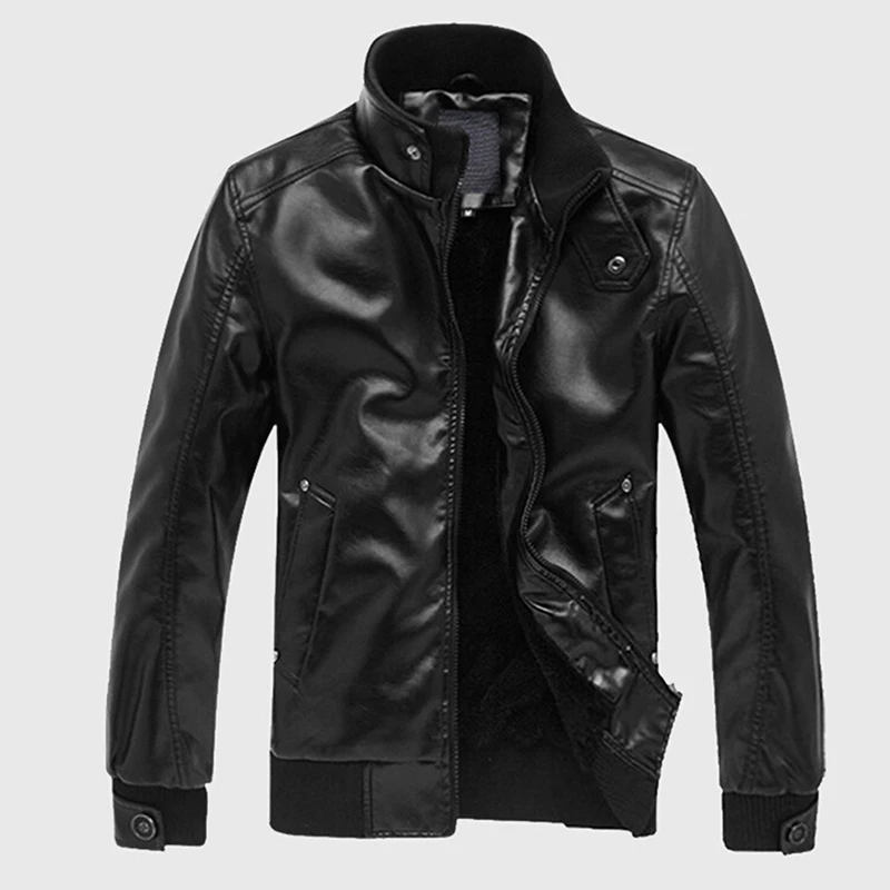 Men's Leather Jackets Men Stand Collar Coats Mens Motorcycle Leather Jacket Casual Slim Brand Clothing