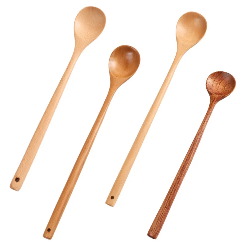 

Natural Wooden Spoon With Long Thin Handle Stirring Rod Mixing Spoons Dessert Coffee Tea Honey Supplies Kitchen Tools Tableware