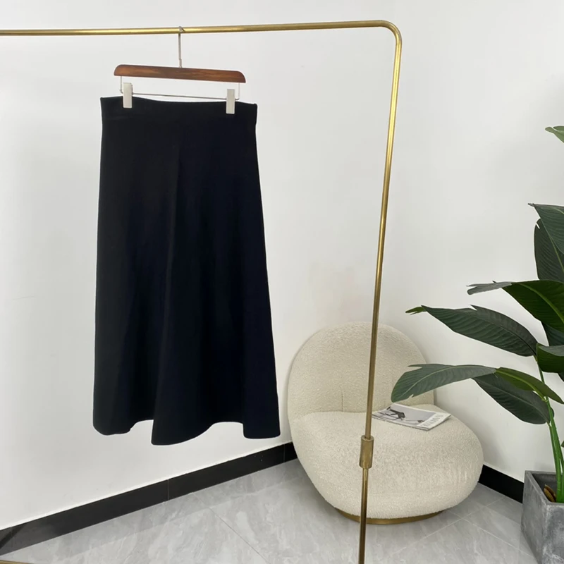 

Женская трикотажная юбка, бежевая и черная винтажная теплая вязаная юбка из смеси шерсти, Осень-зима 2021