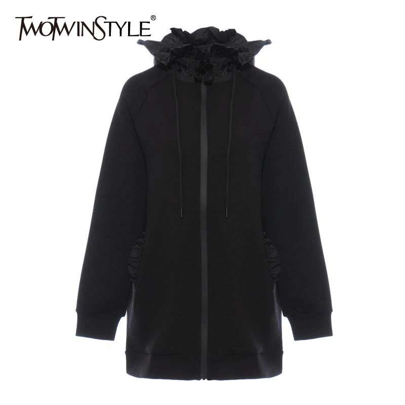 TWOTWINSTYLE повседневные Лоскутные женские толстовки с рюшами водолазка длинным