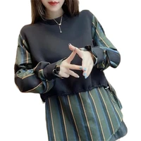 spring and autumn women fake two piece stitching design loose and thin fashion striped shirt top 2021 new trend m342