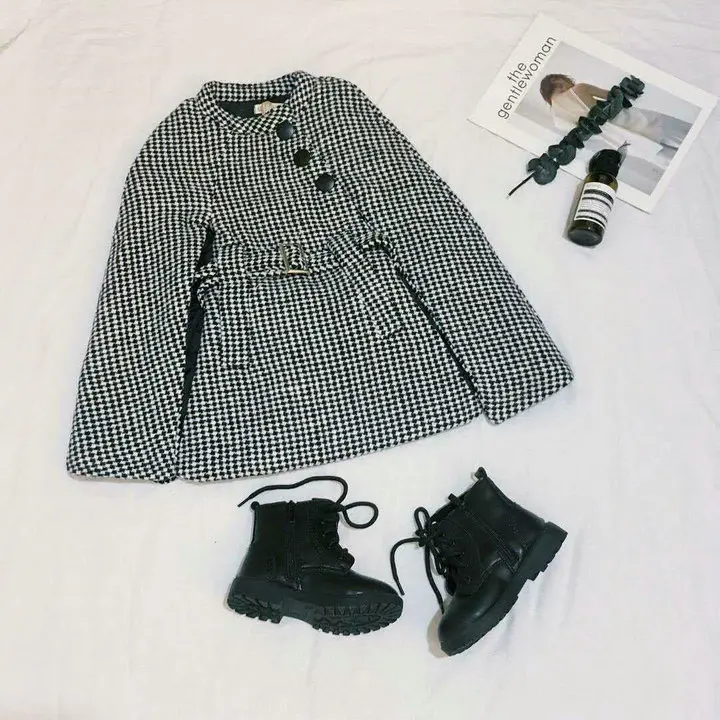 2021 детское клетчатое пальто для девочек зимняя накидка маленьких плотные теплые