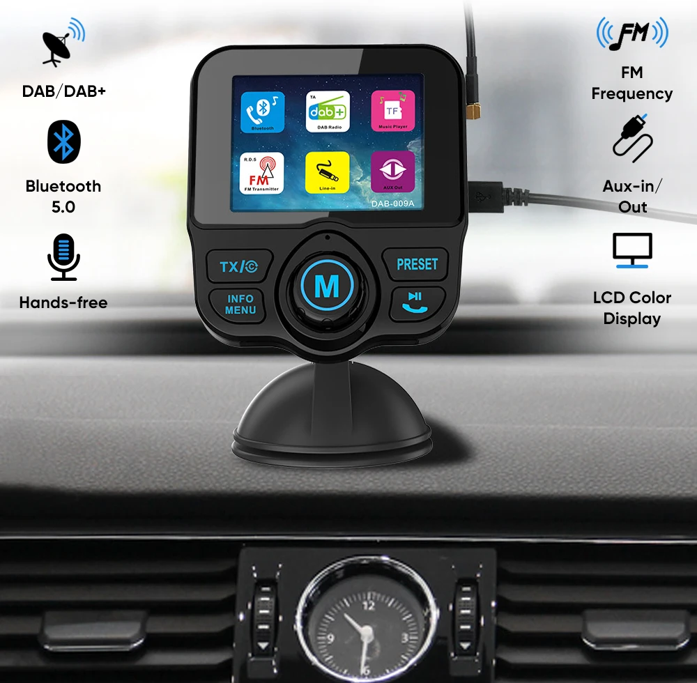 Deelife Car DAB+ Radio DAB Tuner Digital Audio Broadcasting Receiver with FM Transmitter AUX Adapter Handsfree Bluetooth Kit | Автомобили