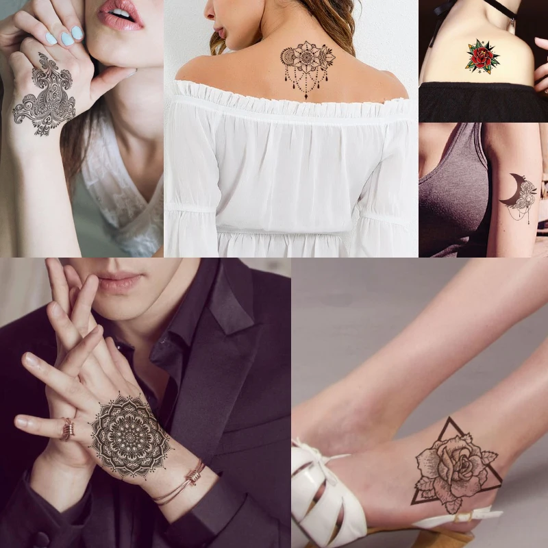 Fake Black Elk Rose Flower Design Temporary Tattoo for Cool Woman Man Hand Arm Decal Waterproof Body Art Sticker Hot | Красота и