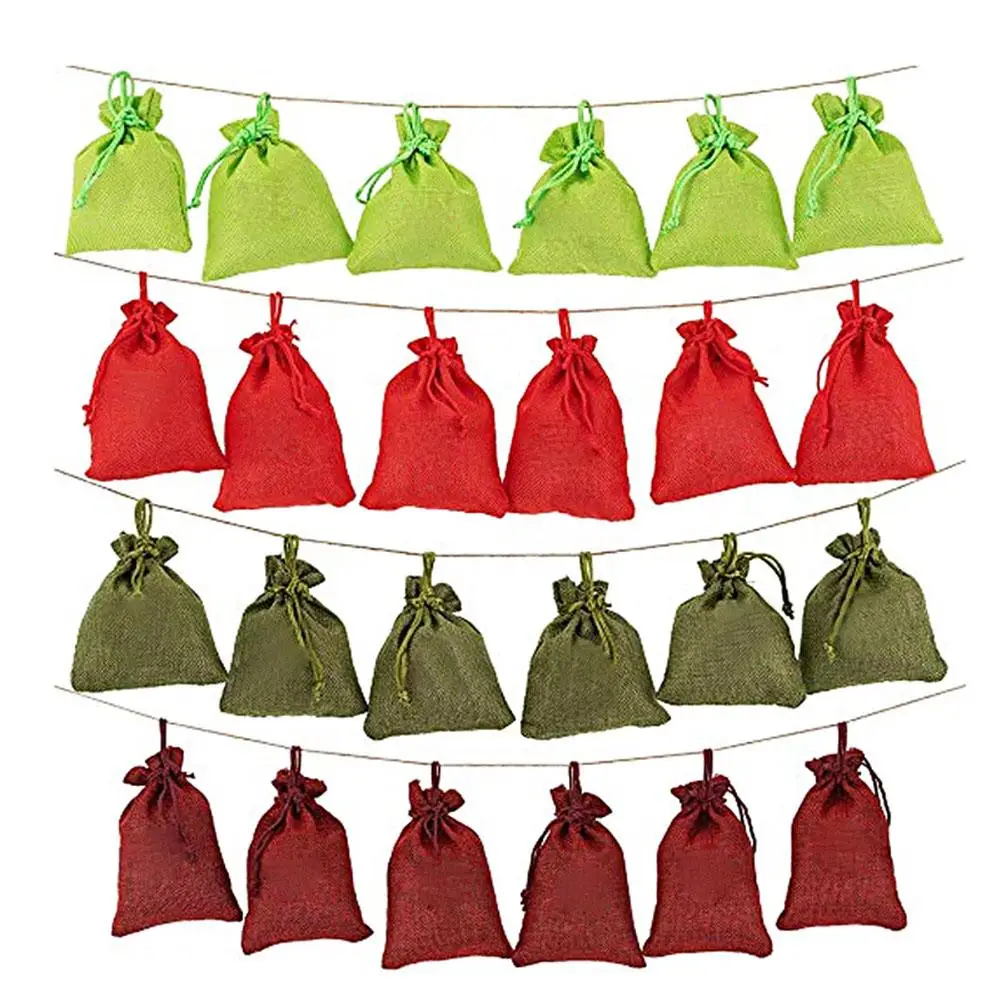 24 шт. Рождественский календарь обратного отсчета мешок Конфеты Шоколад льняной