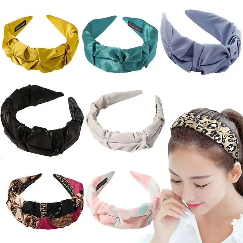 

Artificial Leather Hair Band Irregular Wrinkled Headband Fabric Wide Head Hoop Solid Print Pleated Hairband Hair Accessories