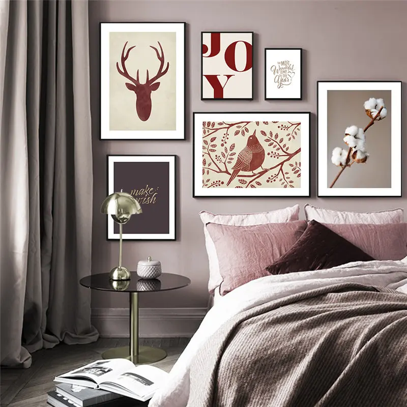 Картина в стиле красного вина Настенная картина Постер радость Рождество рога