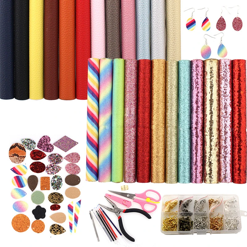 

24 Pcs Faux Leather Sheets Leather Earring Making Kits Tools for DIY Leather Product Earrings Craft Making Supplies Bows