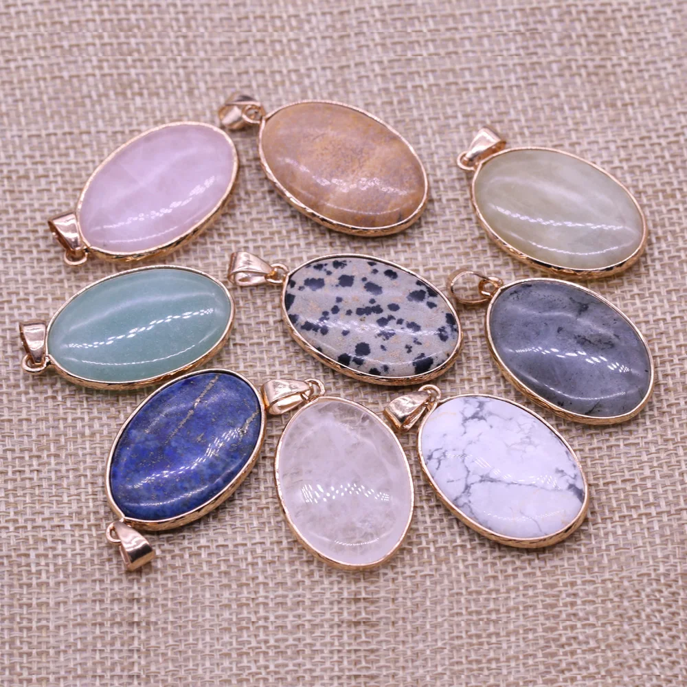 

Natural Stone Agates Oval Shape Lapis lazuli Rose Quartzs Pendants for DIY Jewelry Making Earring Necklace Women Gift 22x35mm