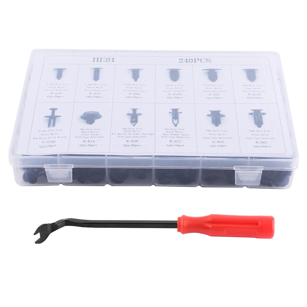 

240 Pcs Car Push Pin Rivet Trim Clip Panel Body Interior Assortment with Remover Tool