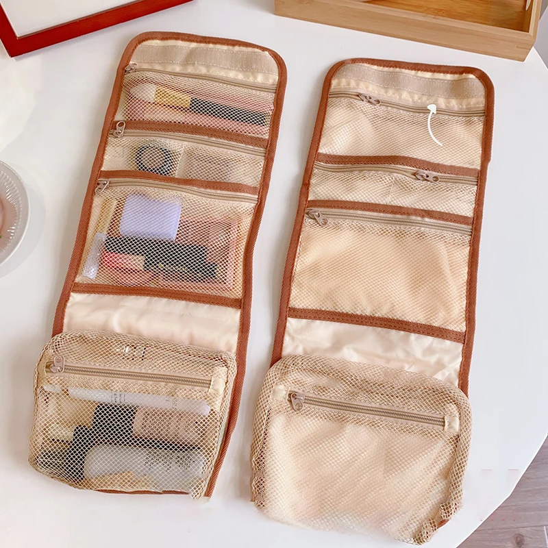 

Японская Складная косметичка Kawaii Bear, портативная вместительная нейлоновая сумка с 4 карманами, дорожная косметичка для хранения, сумка для ...