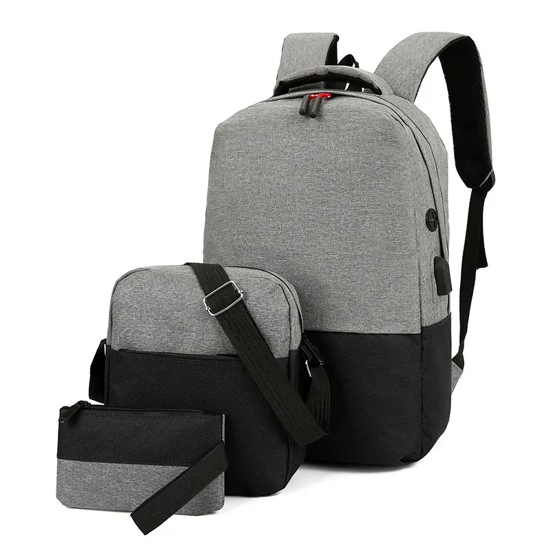

Backpack boys trend USB charging bag leisure three piece computer bag outdoor Backpack