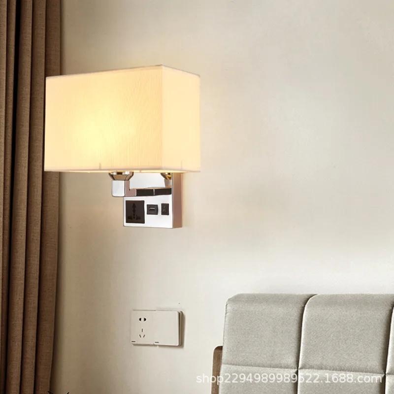 

Adjustable E27 LED Bulb Wall Lamp Switch USB Socket Fabric Bedroom Bedside Living Room Modern Home Wall light WF1024