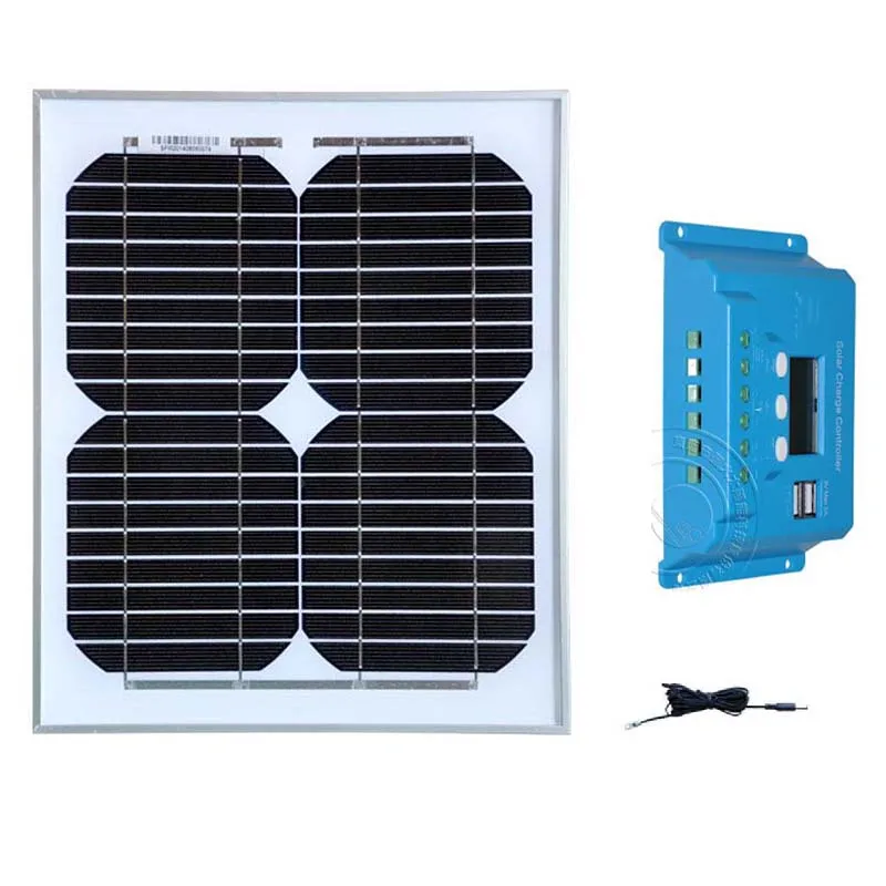 

Комплект солнечных панелей для фургона, 12 В 10 Вт 18 в, Солнечный контроллер заряда, 12/24 в 10 А, двойной USB-кабель постоянного тока, для кемпинга, а...